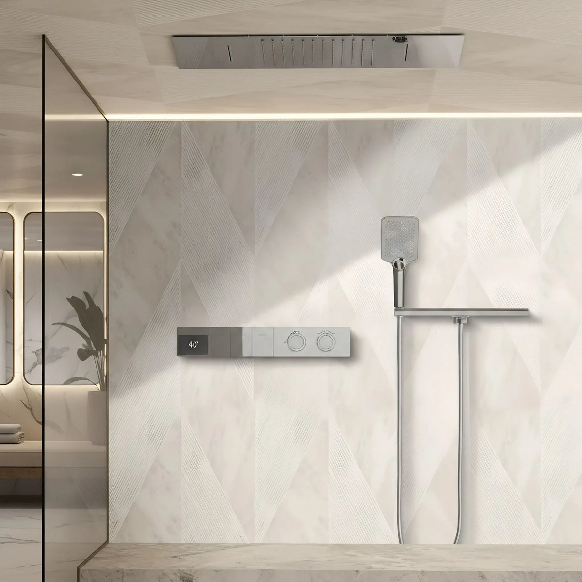 Ducha de Teto Spa Inox Embutir 60x33 LED Cascata Valorel - Homedeccori