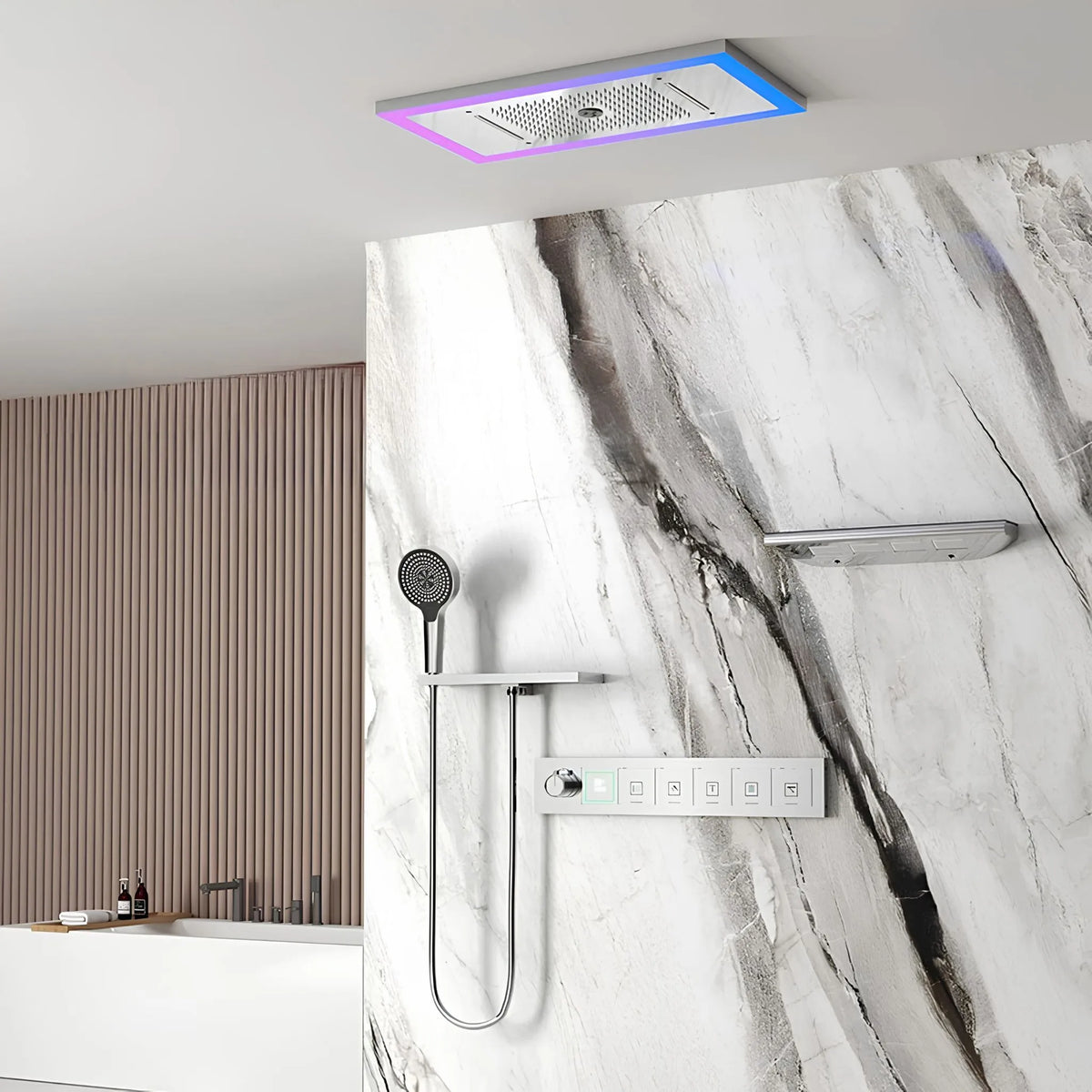 Ducha de Teto Spa Embutir Inox Som Cascata Lumina