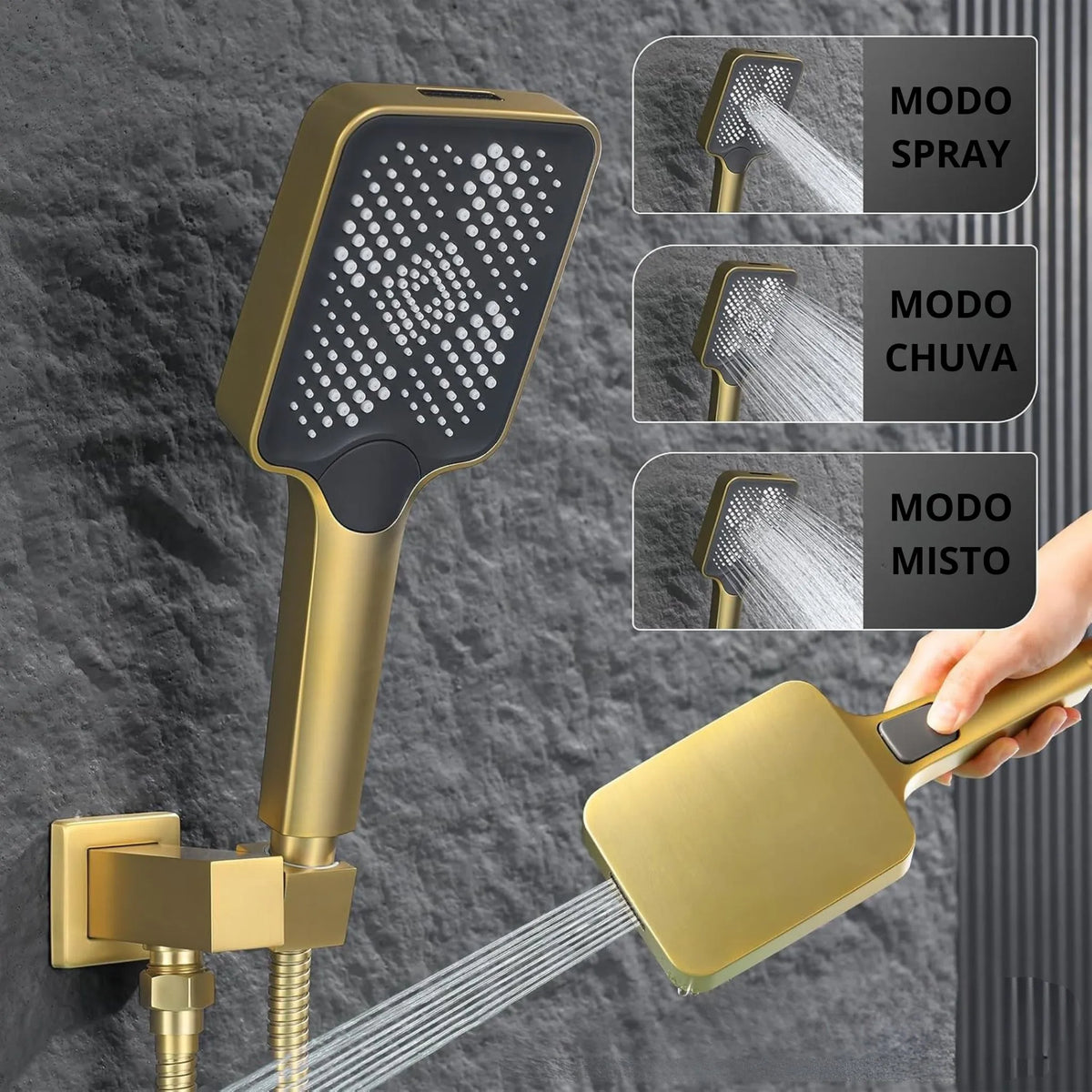 Chuveiro de Teto Spa Dourado Escovado 30cm Bellagio | Importado EUA - Homedeccori