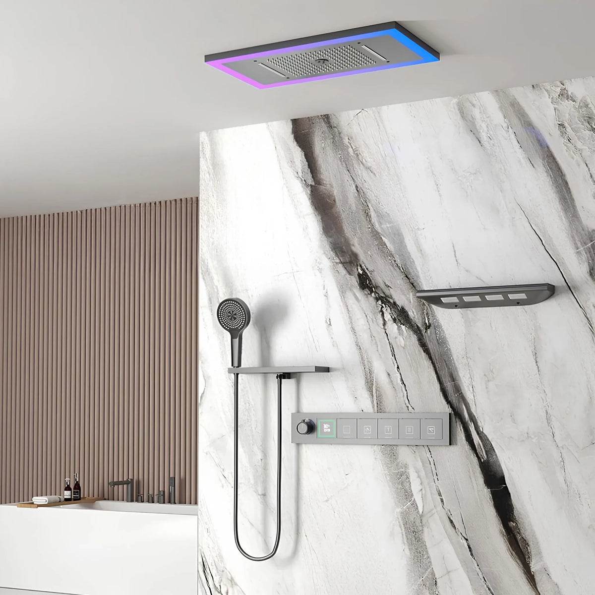 Ducha de Teto Spa Embutir Inox Som Cascata Lumina