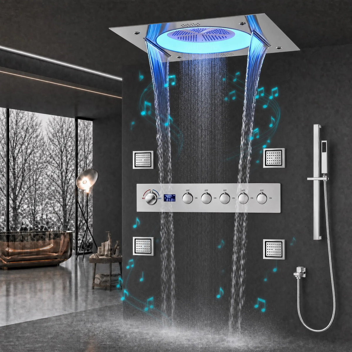 Ducha De Teto Embutir Inox 55x55 LED Bluetooth Spa Parma