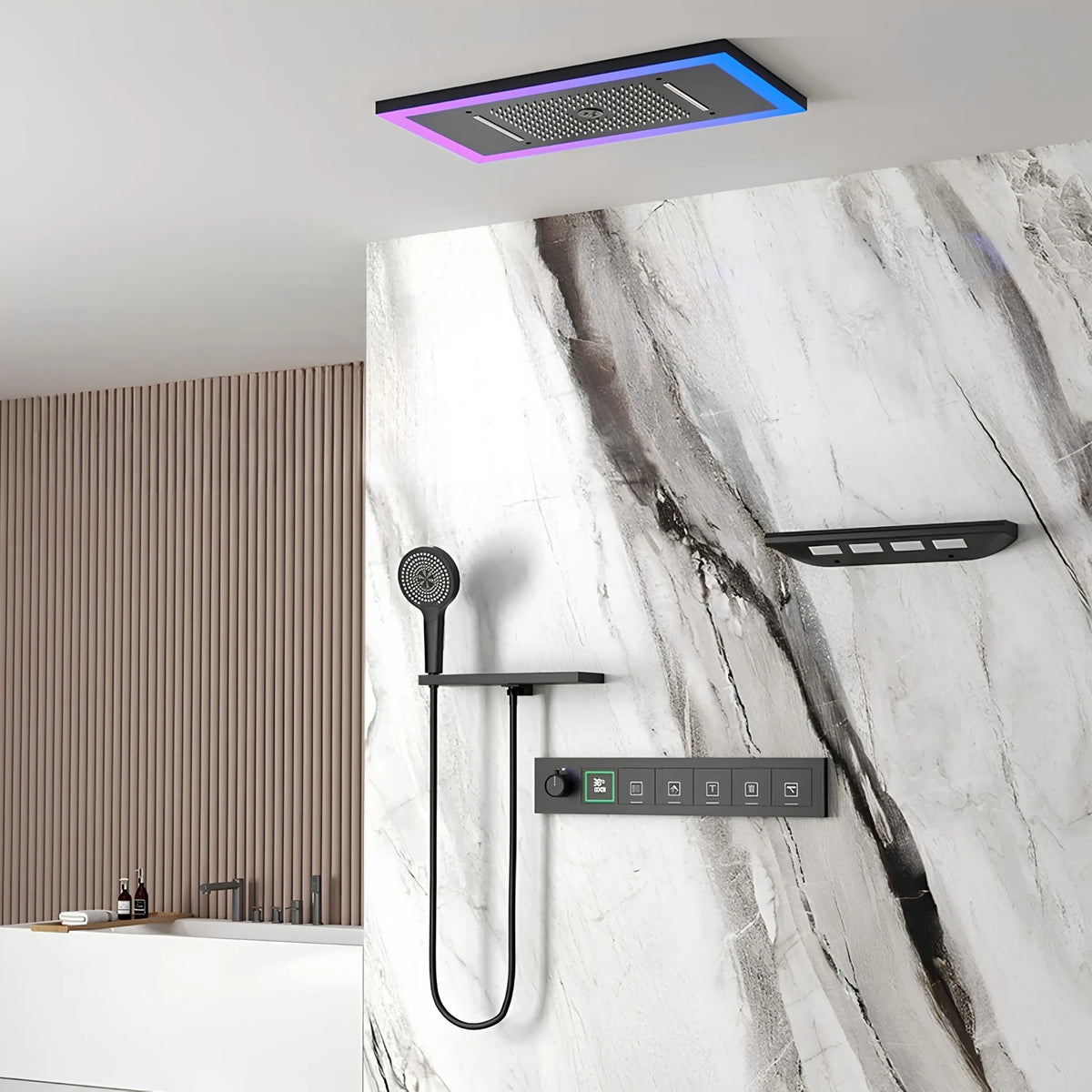 Ducha de Teto Spa Embutir Inox Som Cascata Lumina