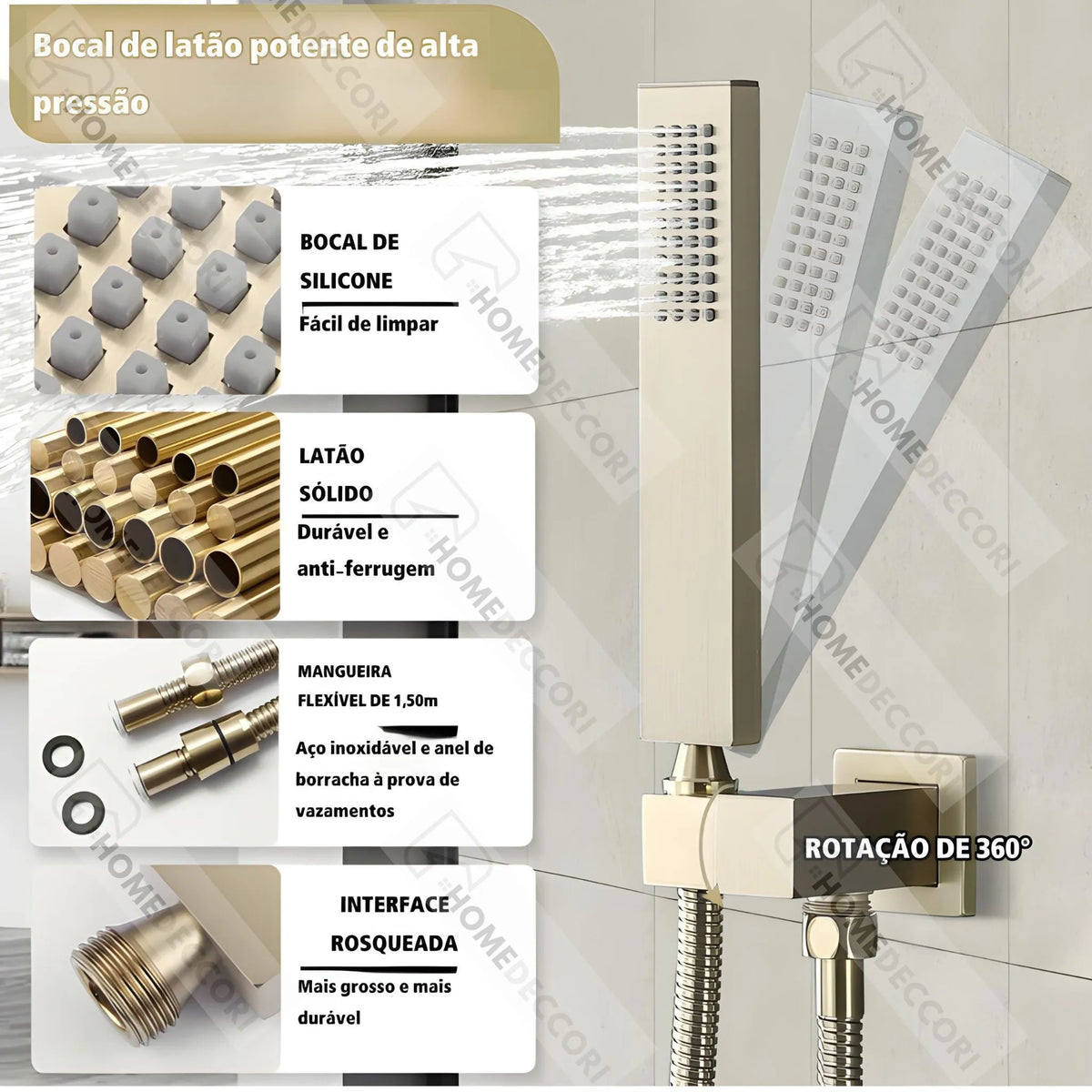 Ducha De Teto Spa Inox 40x40 Conjunto Completo Halo - Homedeccori