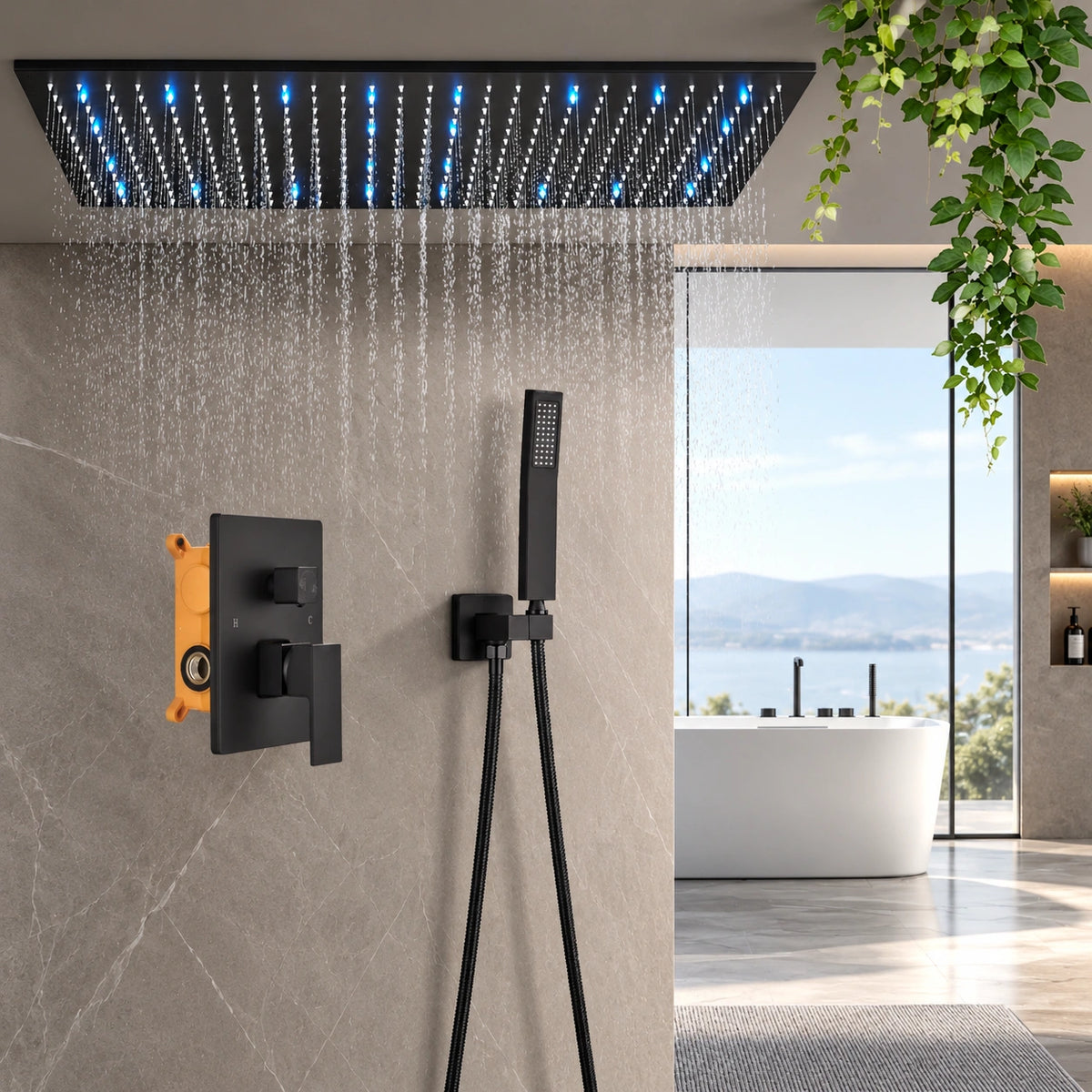 Ducha de Teto Inox Spa 80x40 Embutir LED Conjunto Fontana - Homedeccori