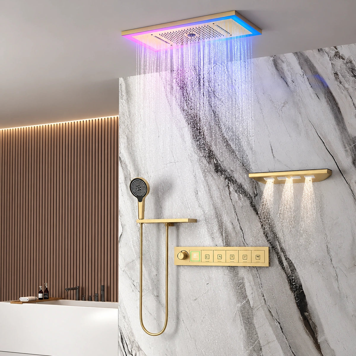 Ducha de Teto Spa Embutir Inox Som Cascata Lumina - Homedeccori