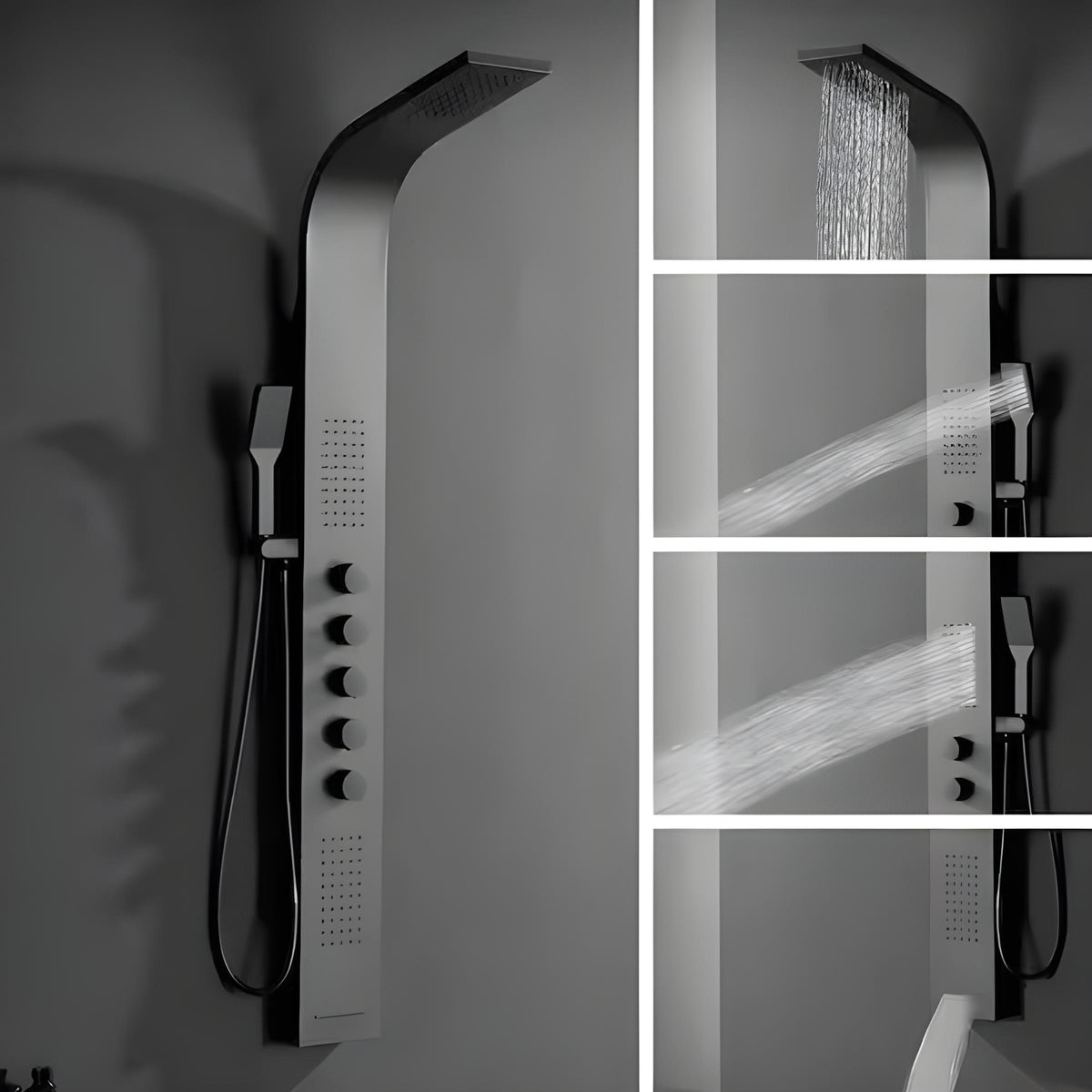 Ducha Vertical Inox Com Hidro Spa 4 Funções Black Sea