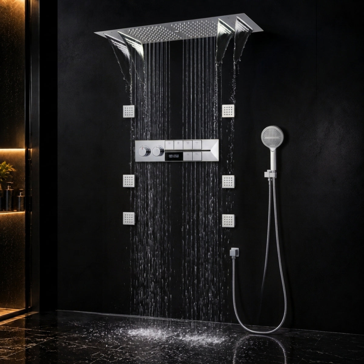 Ducha De Teto Embutir Inox 90x30 LED Bluetooth Spa Torrente