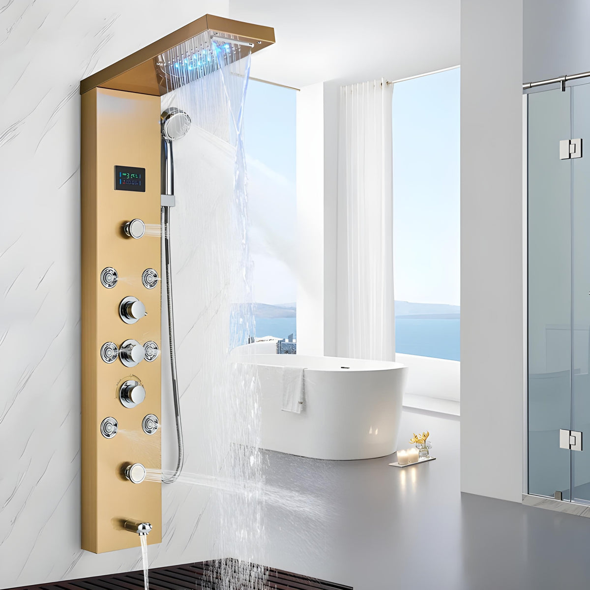 Ducha Vertical Com Hidro Cascata Led Inox AquaRelax