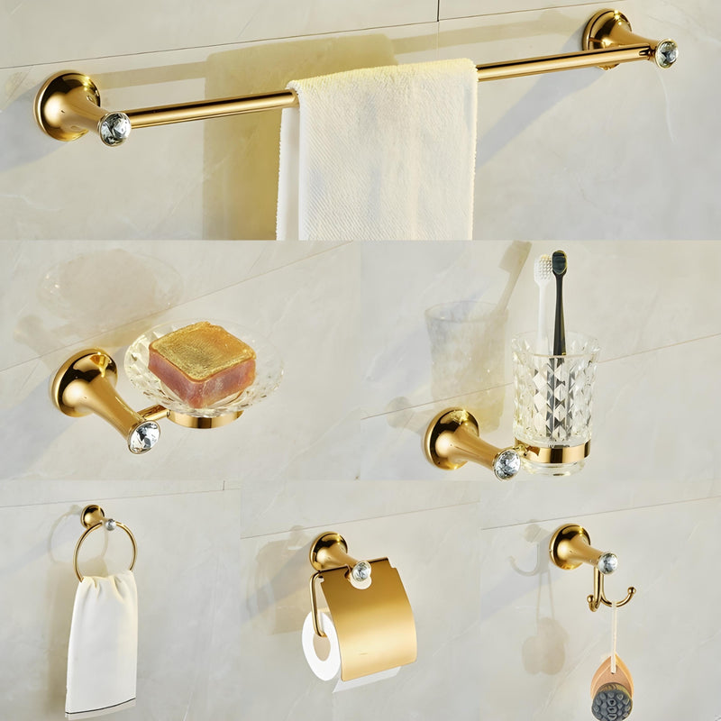 Acessórios para Banheiro 6 Peças Inox Dourado Cristal Palacium