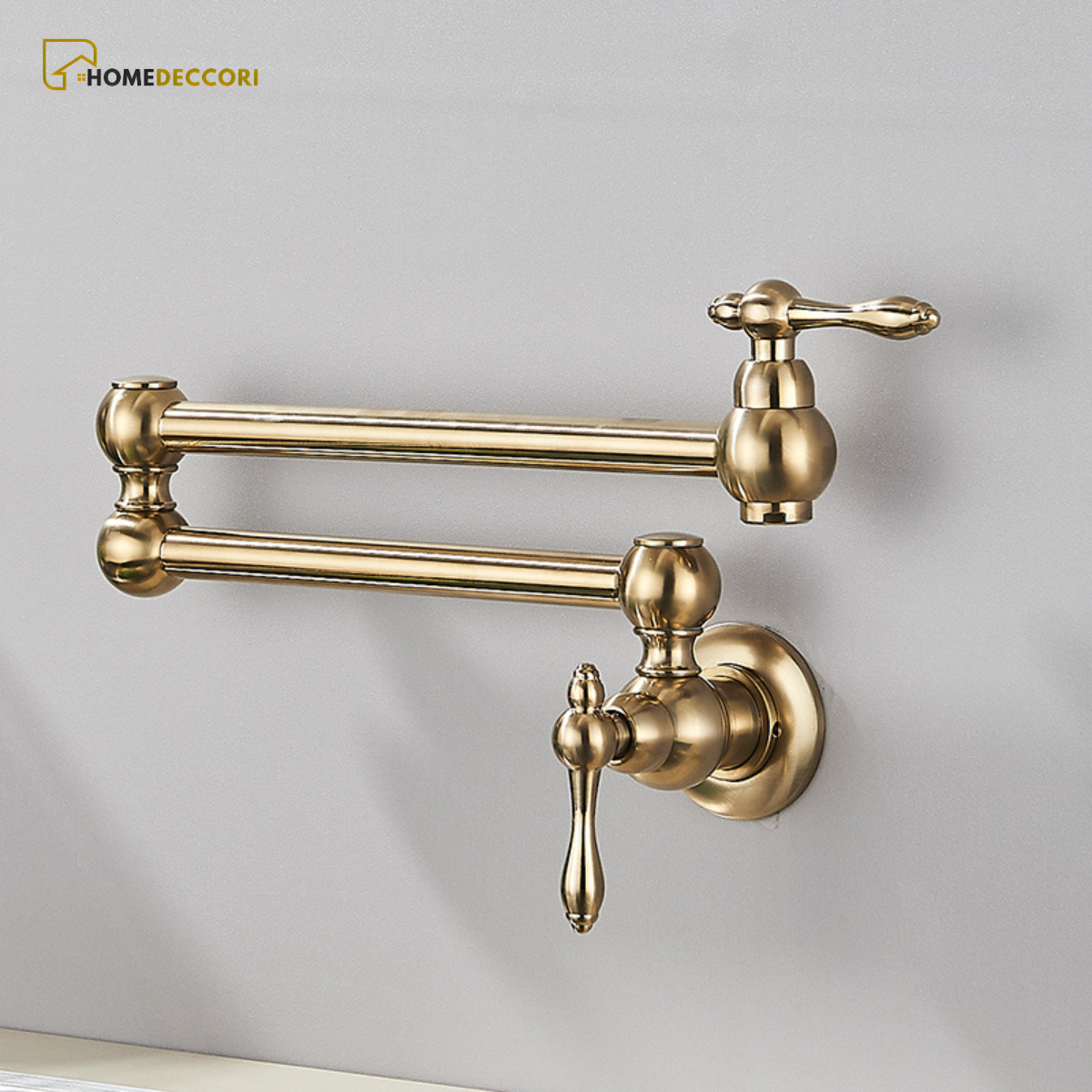 Torneira articulada de parede Homedeccori em inox dourado modelo Veneza para cozinha