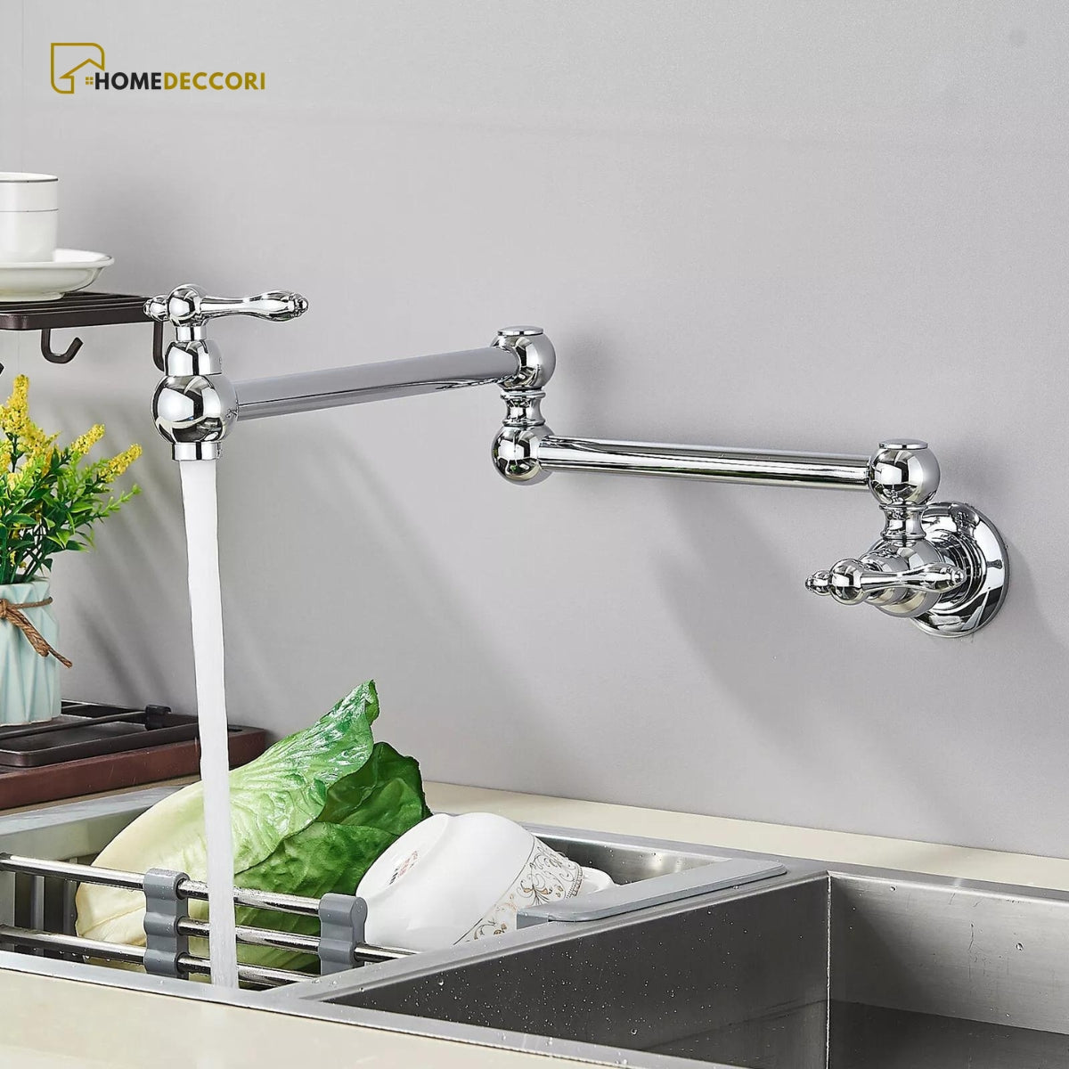 Torneira articulada de cozinha de parede em inox modelo Veneza da marca Homedeccori