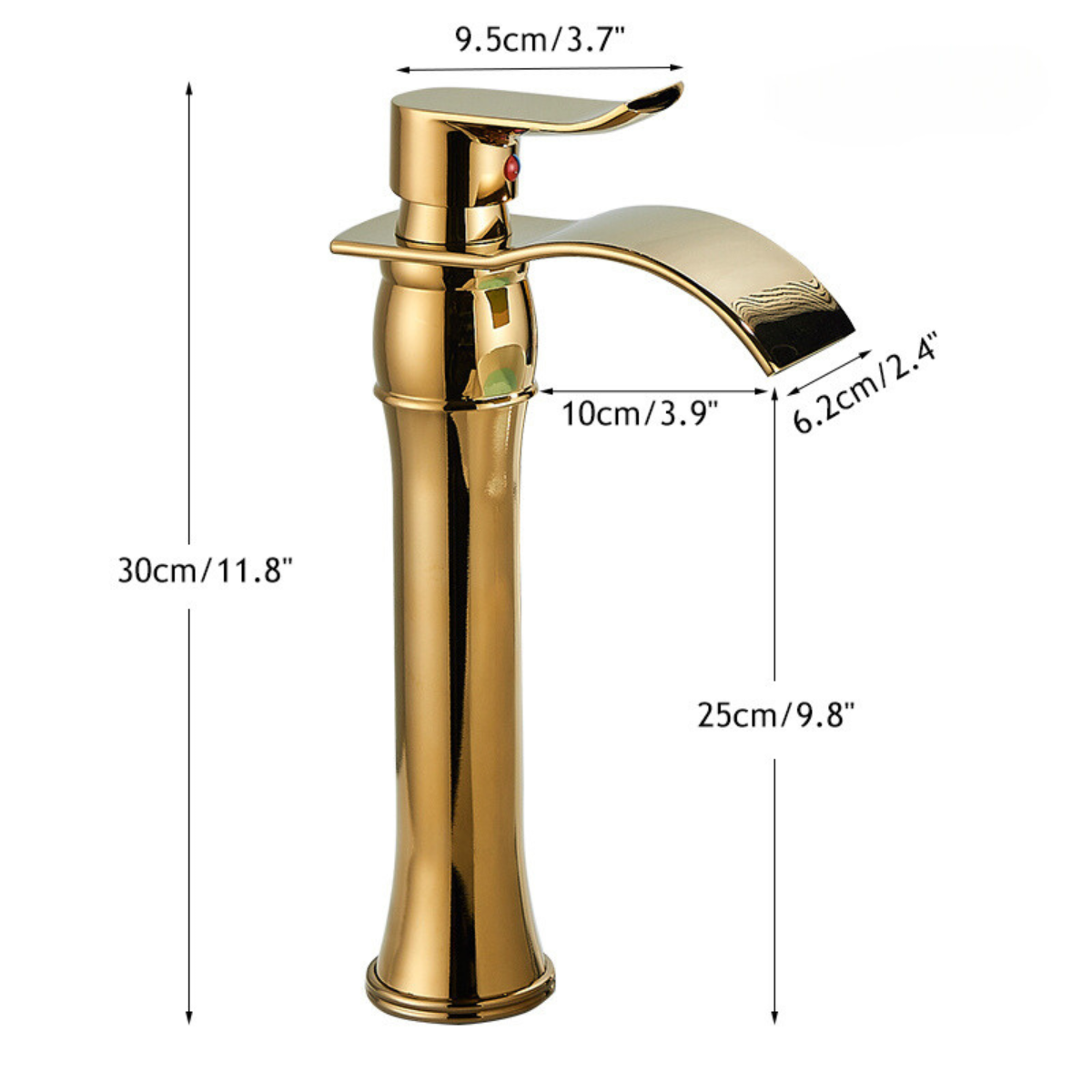 Torneira monocomando dourada bica alta cascata para banheiro com medidas