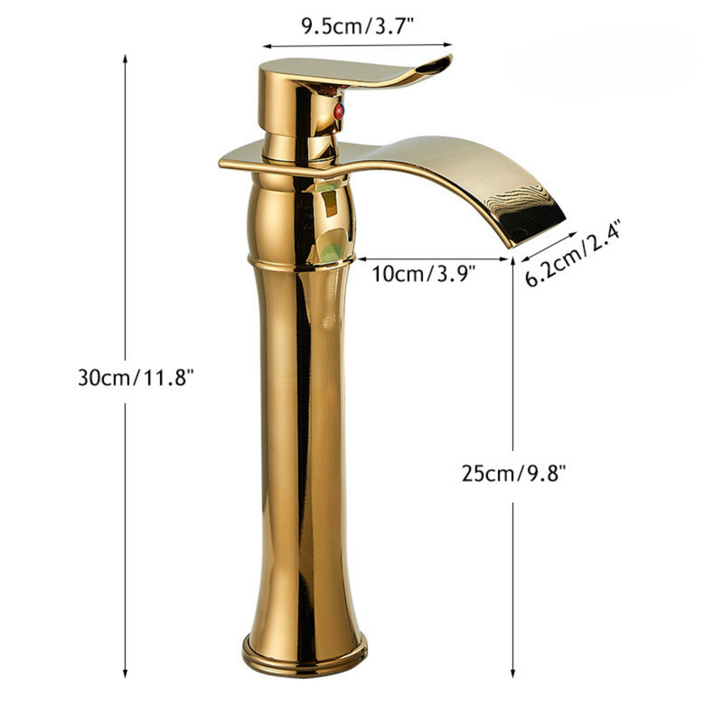 Torneira Para Banheiro Dourada Bica Alta Monocomando Cascata Luxo Misturador Sink