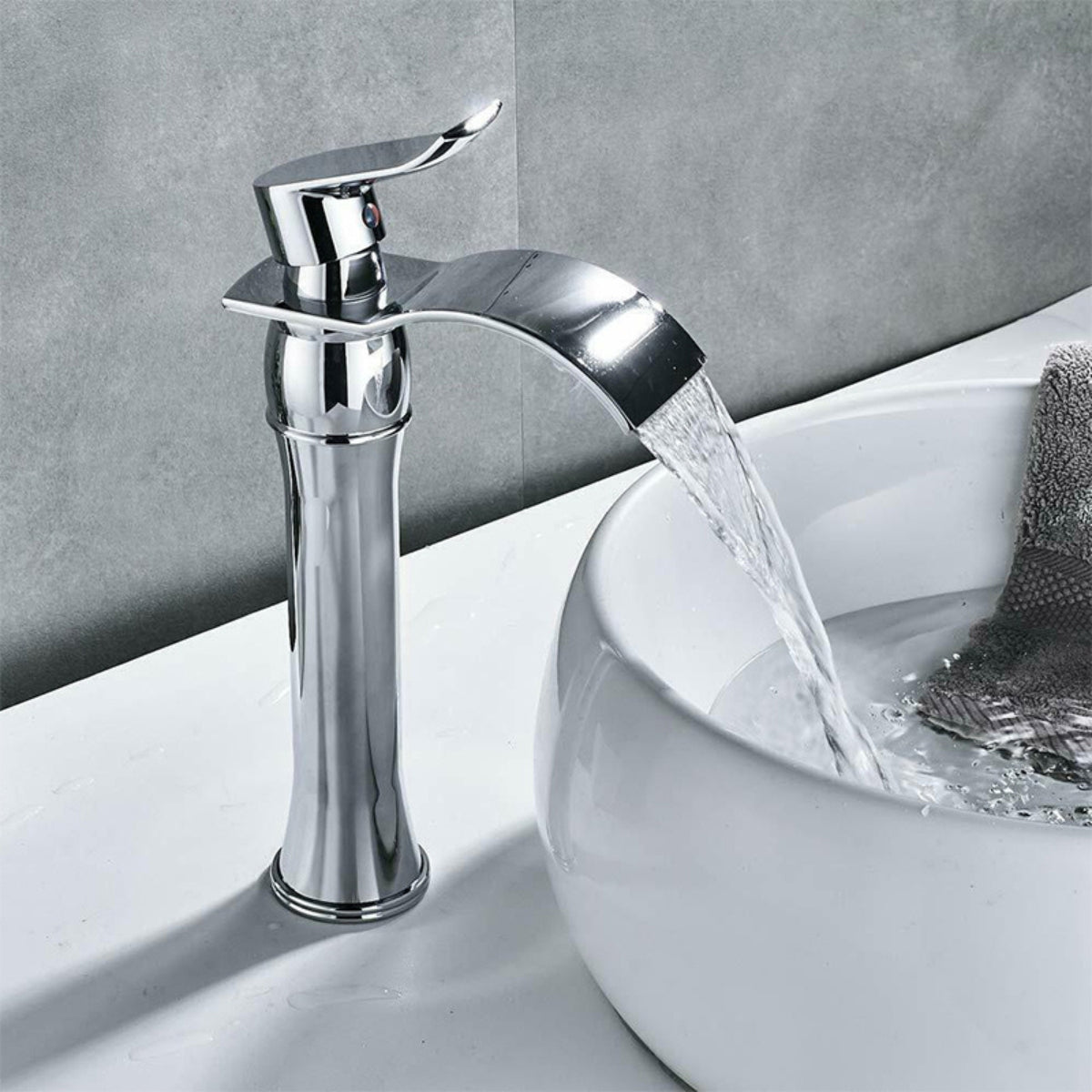 Torneira para banheiro Homedeccori monocomando bica alta com saída cascata em cromado