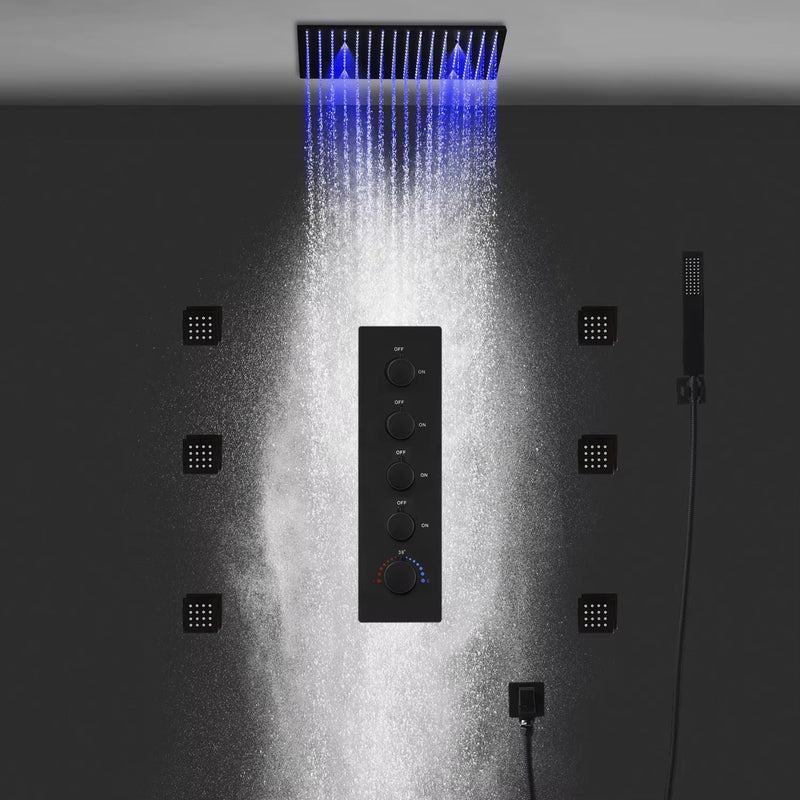 Ducha de Teto Spa Inox 50x50 Preto Fosco LED Slim Velt Preto Fosco