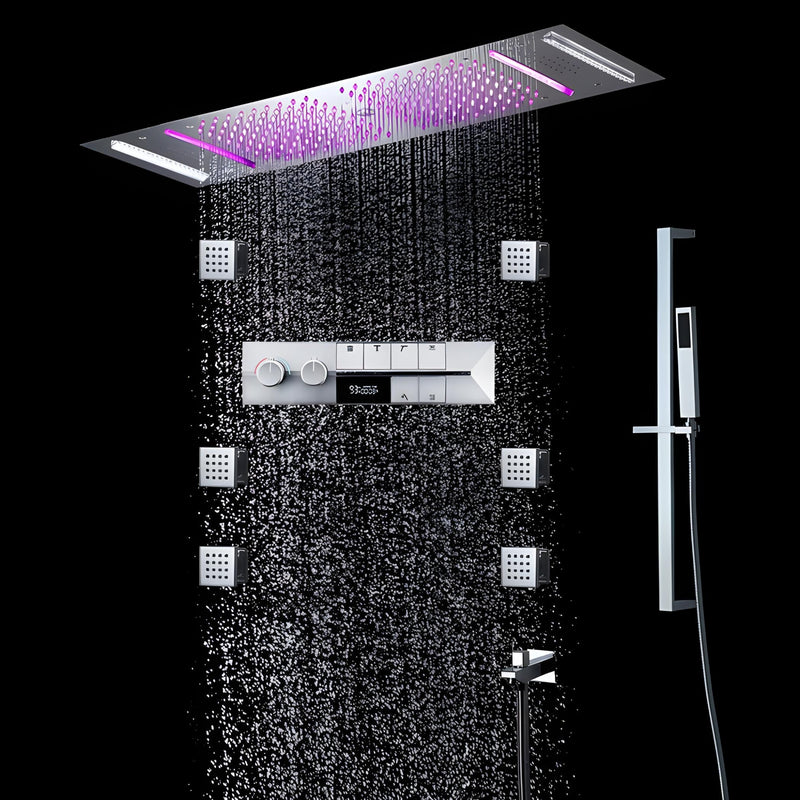 Ducha de Teto Embutir Spa Inox 90x30cm LED Bluetooth Stellar