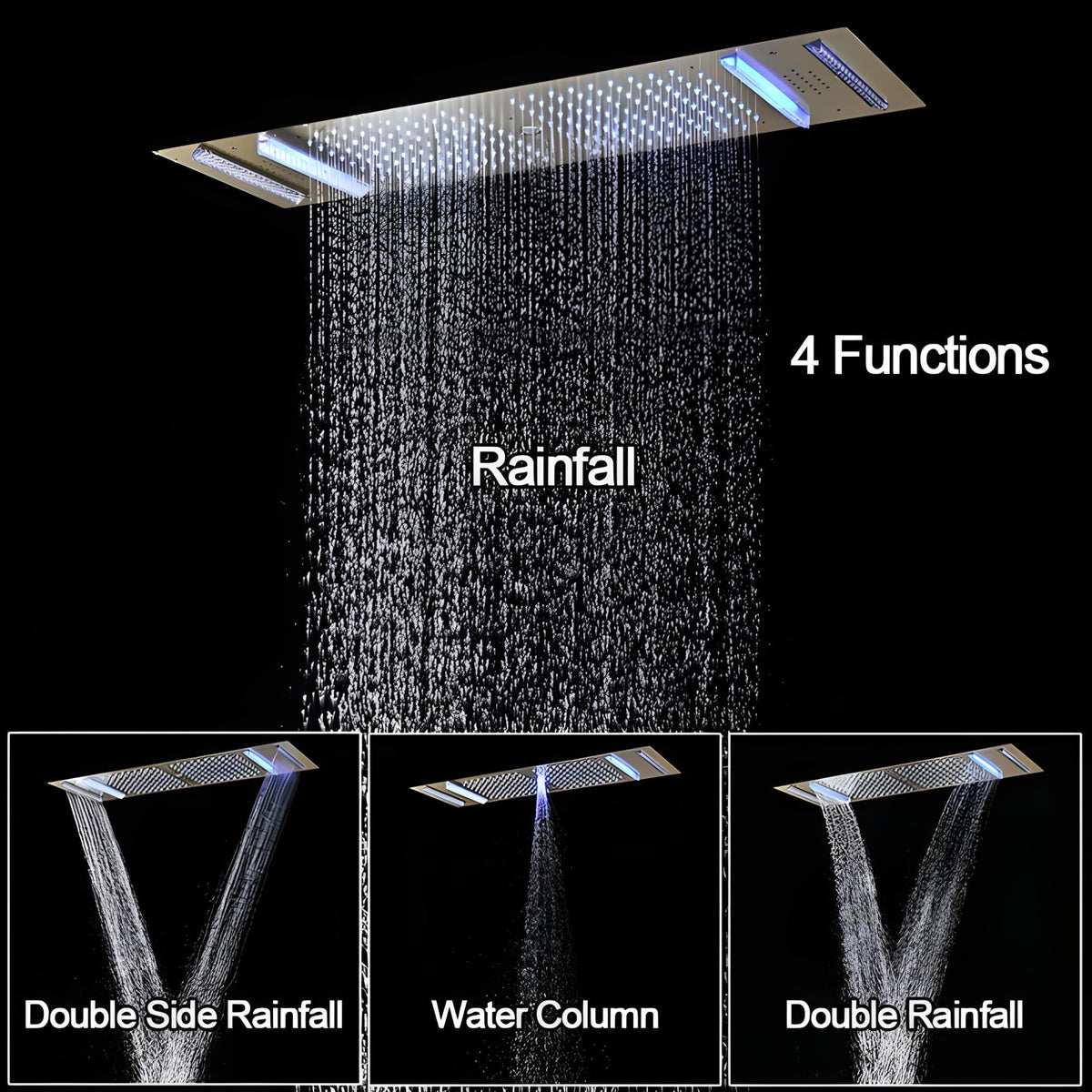 Ducha de Teto Embutir Spa Inox 90x30 LED Bluetooth Horizon