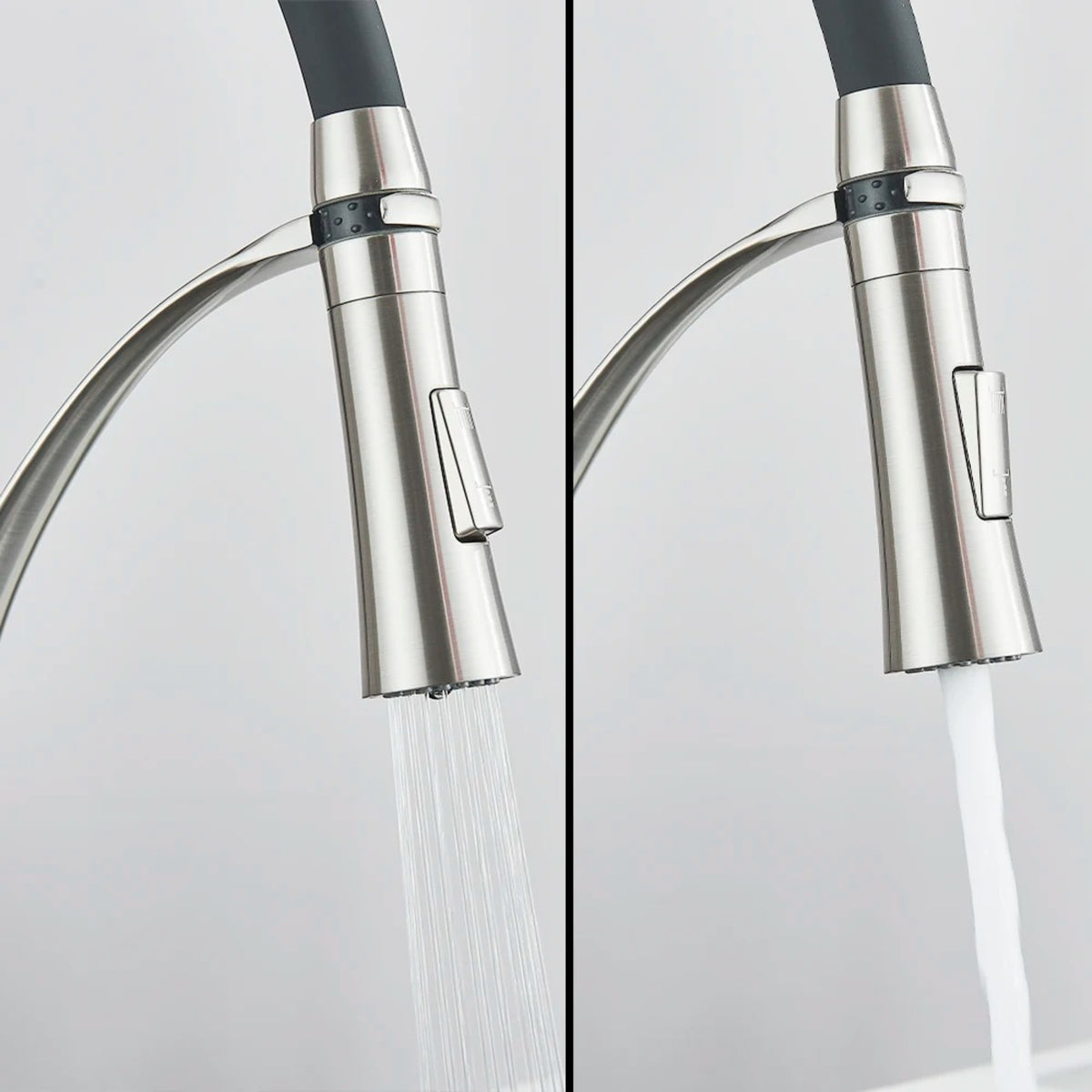Torneira Gourmet Baikal da Homedeccori com dois modos de jato de água: spray e concentrado.
