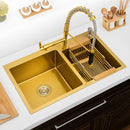 Kit Cuba Dupla Inox 78x43 + Torneira Dourada Completa Lux Gold