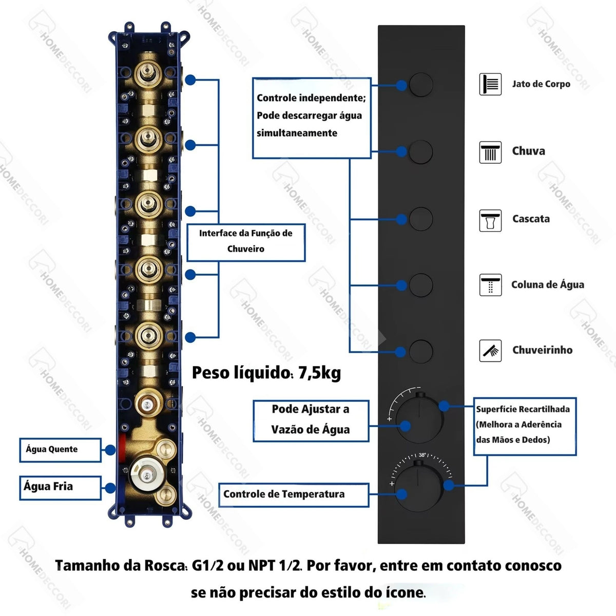 Ducha de Teto Embutir Spa Inox 63x33 LED Bluetooth Homulo - Homedeccori