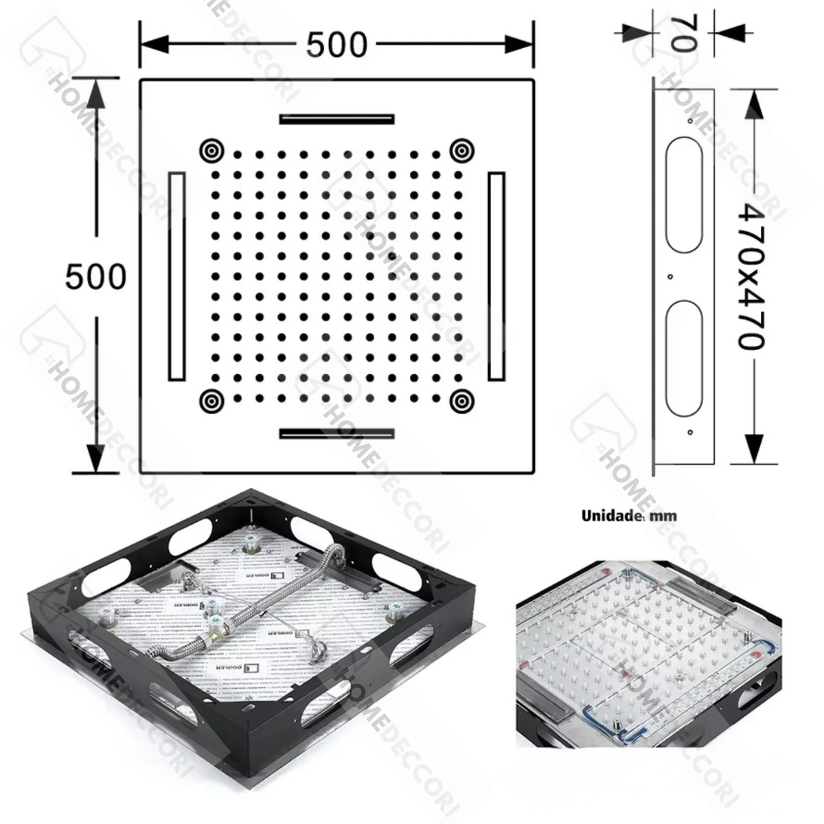 Ducha de Teto Inox 50x50 Spa Cascata LED Aquaville - Homedeccori