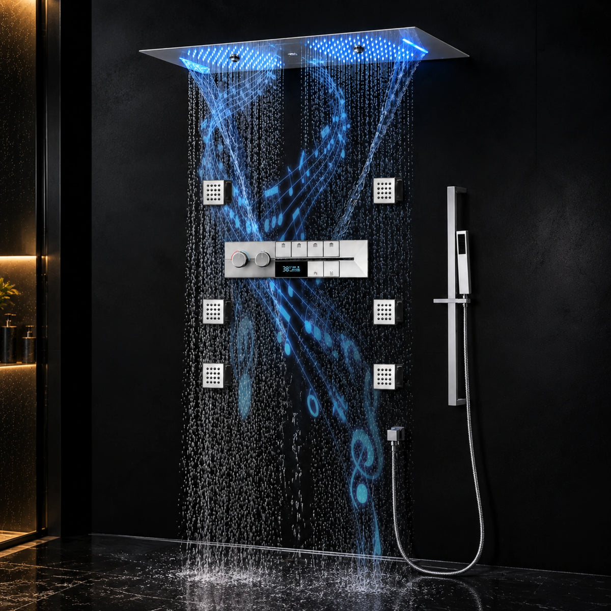 Ducha De Teto Embutir Inox 90x30 LED Bluetooth Spa Ferrara