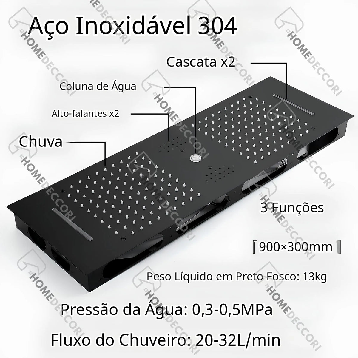 Ducha De Teto Embutir Inox 90x30 LED Bluetooth Spa Corinto - Homedeccori