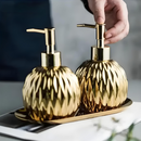 Porta Sabonete Líquido Dourado 400ml ceramica e aço inox Gold Gleam