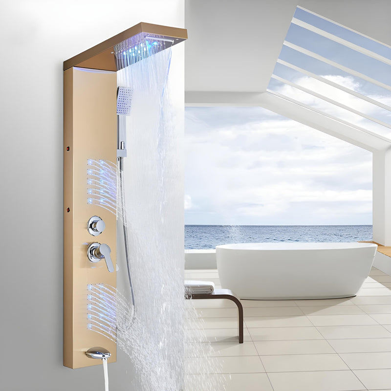 Ducha Vertical Com Hidro Cascata Led Visor Inox Spa Dubai