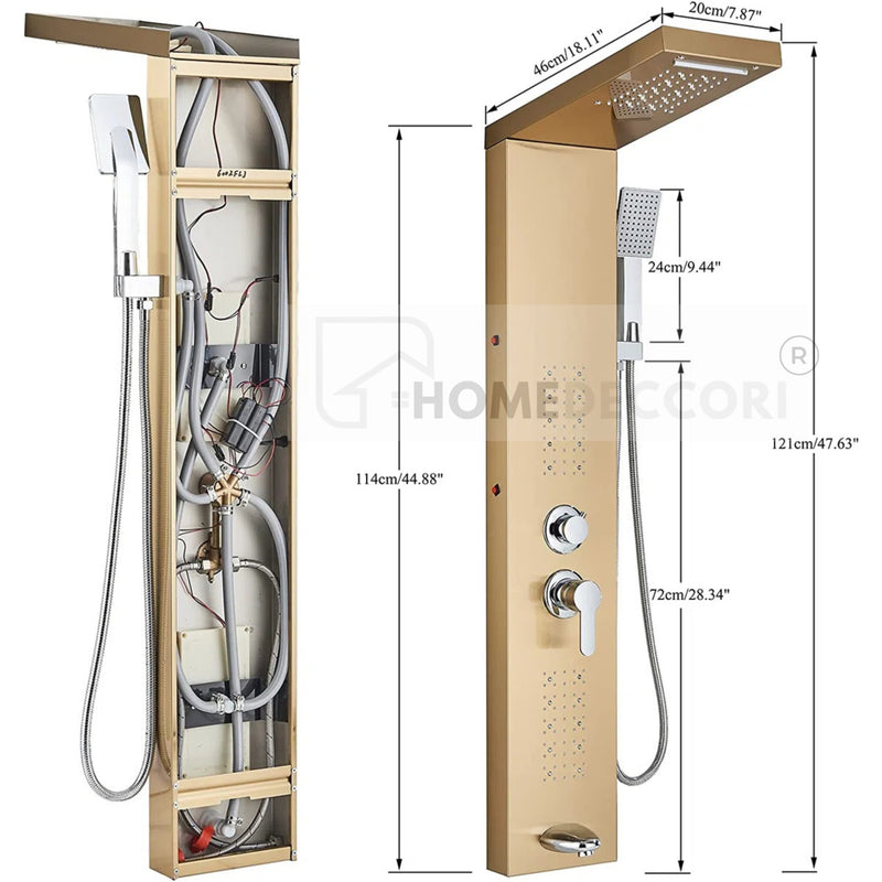 Ducha Vertical Com Hidro Cascata Led Visor Inox Spa Dubai