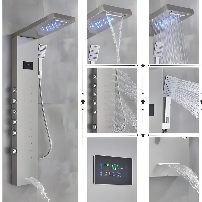 Ducha Vertical Spa Infinity Hidromassagem Cascata Led Display Digital Inox