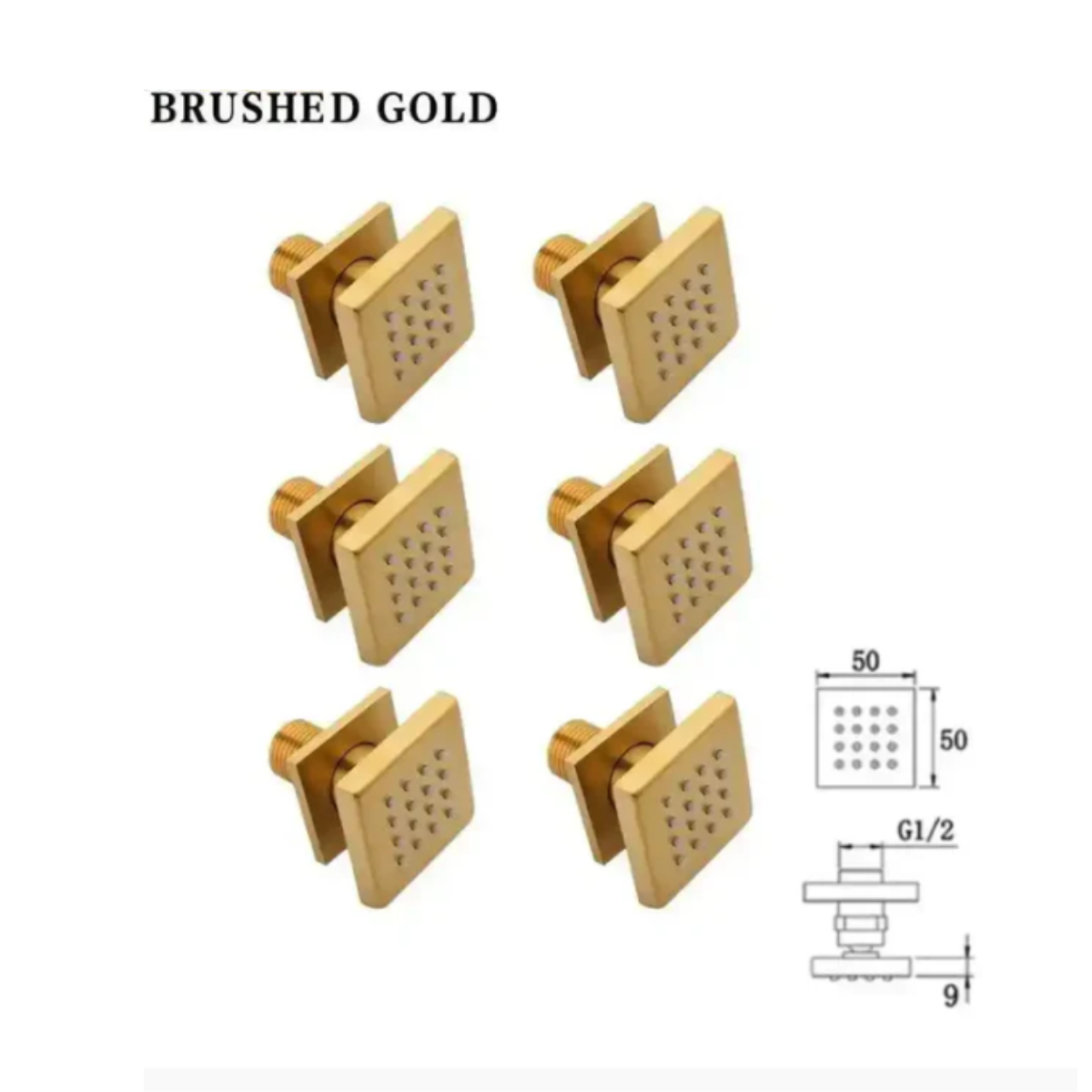 Kit de 6 jatos de hidromassagem para spa em acabamento brushed gold.