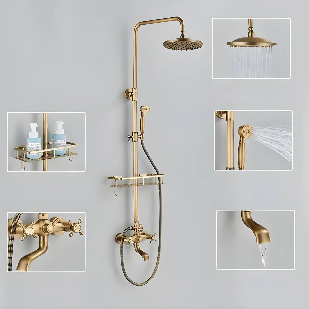Chuveiro Vintage Com Torneira Monocomando e Misturador Bronze Antigo Spark