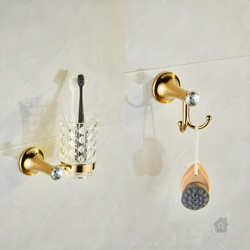 Acessórios para Banheiro 6 Peças Inox Dourado Cristal Palacium