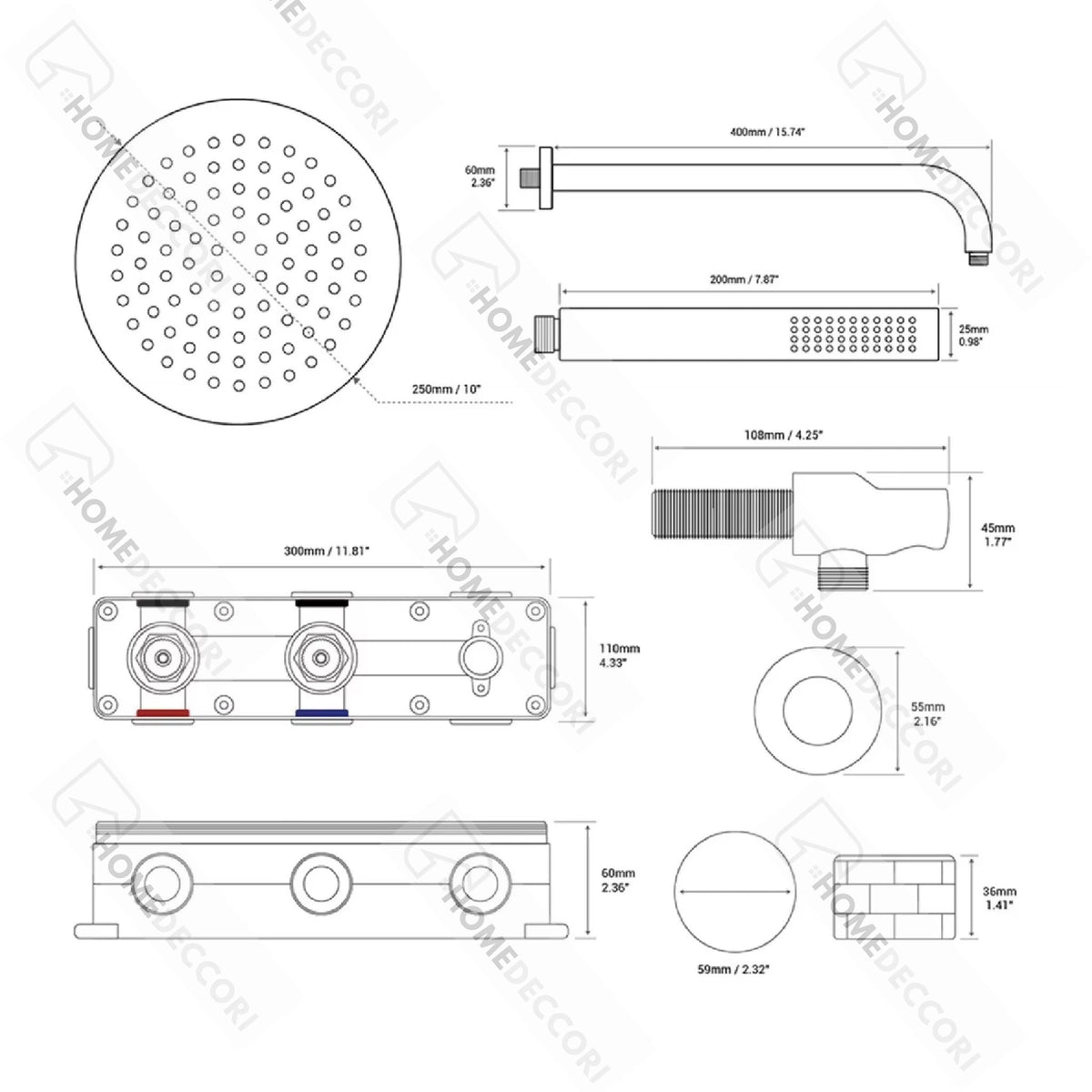 Ducha de Parede Spa Inox 30cm Conjunto Completo Linea - Homedeccori