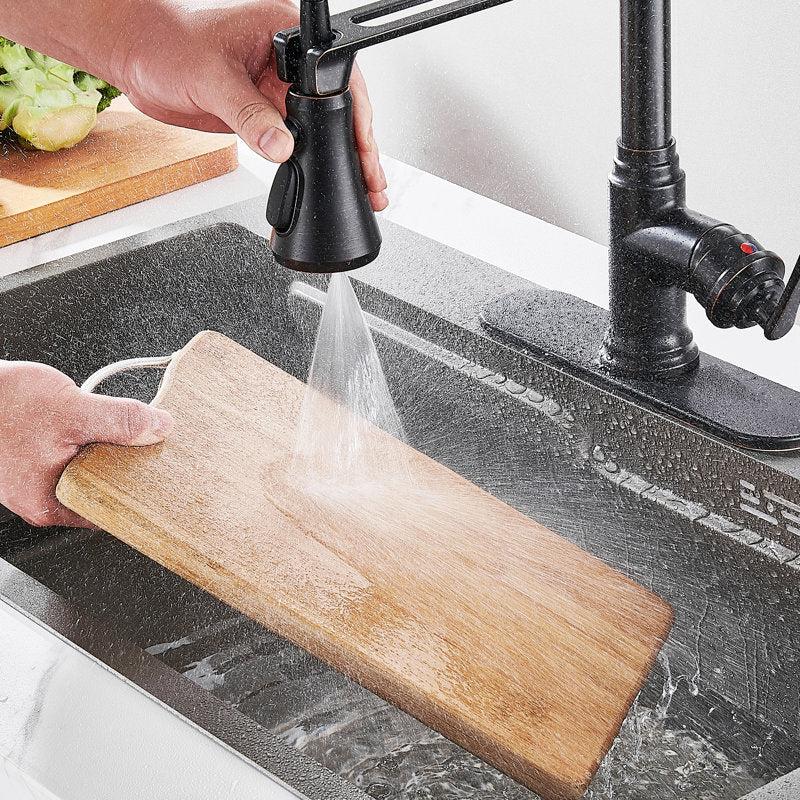 FURUISI Pull Down Single Handle Kitchen Faucet with Deck Plate, Oil Rubbed Bronze