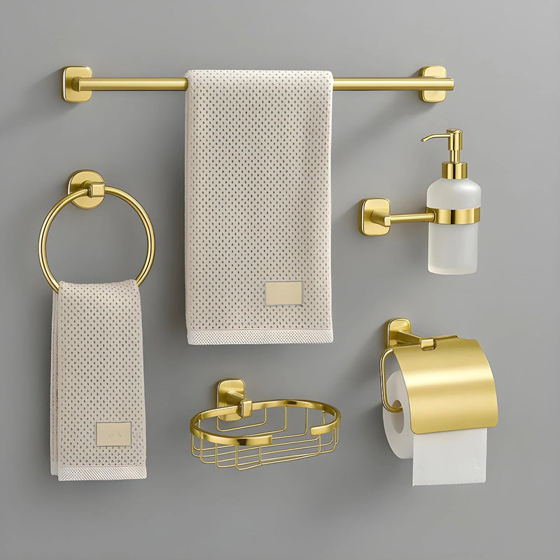 Acessórios Para Banheiro Inox Dourado Redondo 6 peças Golden Circle