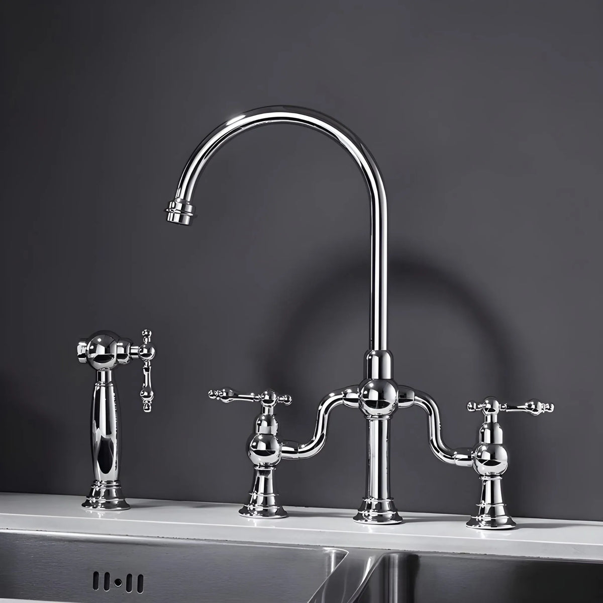 Torneira Gourmet Inox Duplocomando Extensível Ravenna
