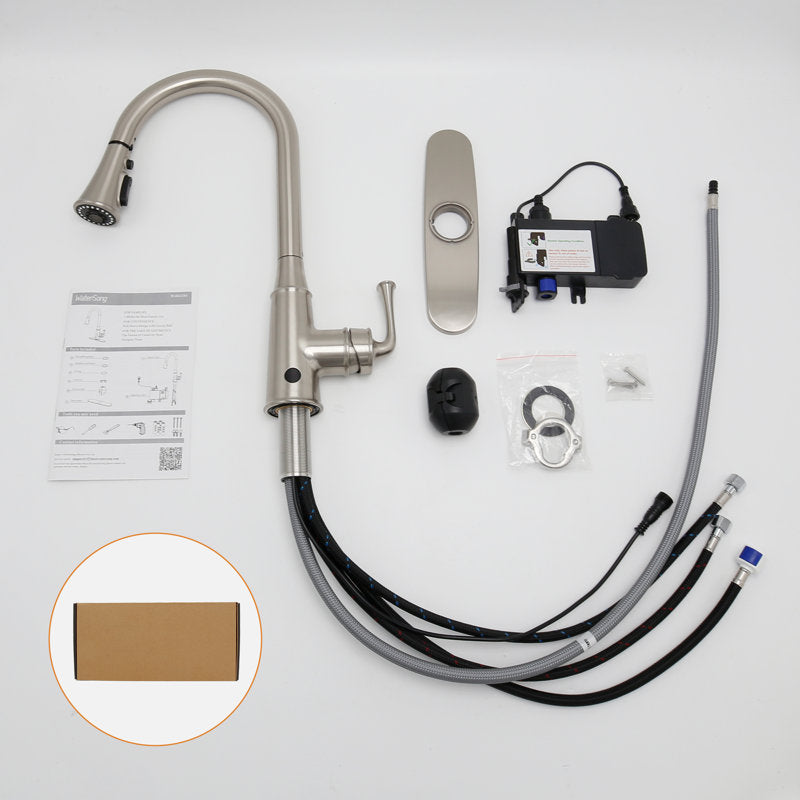 JS Pull Down Touchless Sensor Single Handle Kitchen Sink Faucet with Deck Plate 3 Spray Modes