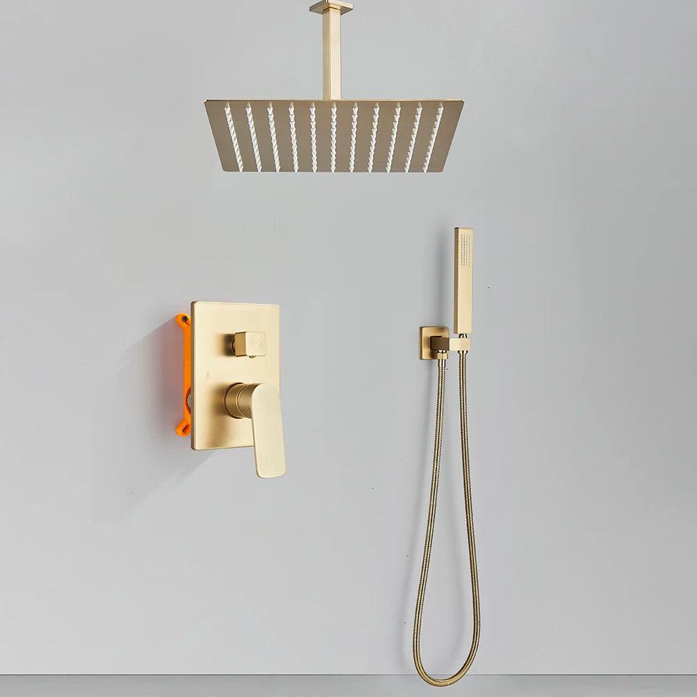 Chuveiro De Teto Quadrado Inox Dourado Escovado Ultraslim