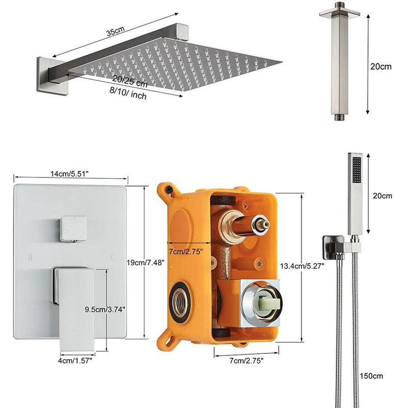 Chuveiro A Gás Inox Quadrado Níquel Escovado Ultraslim