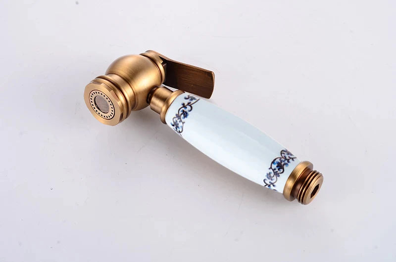 Kit Ducha Higiênica Bronze Antigo Cabo De Porcelana Orvieto