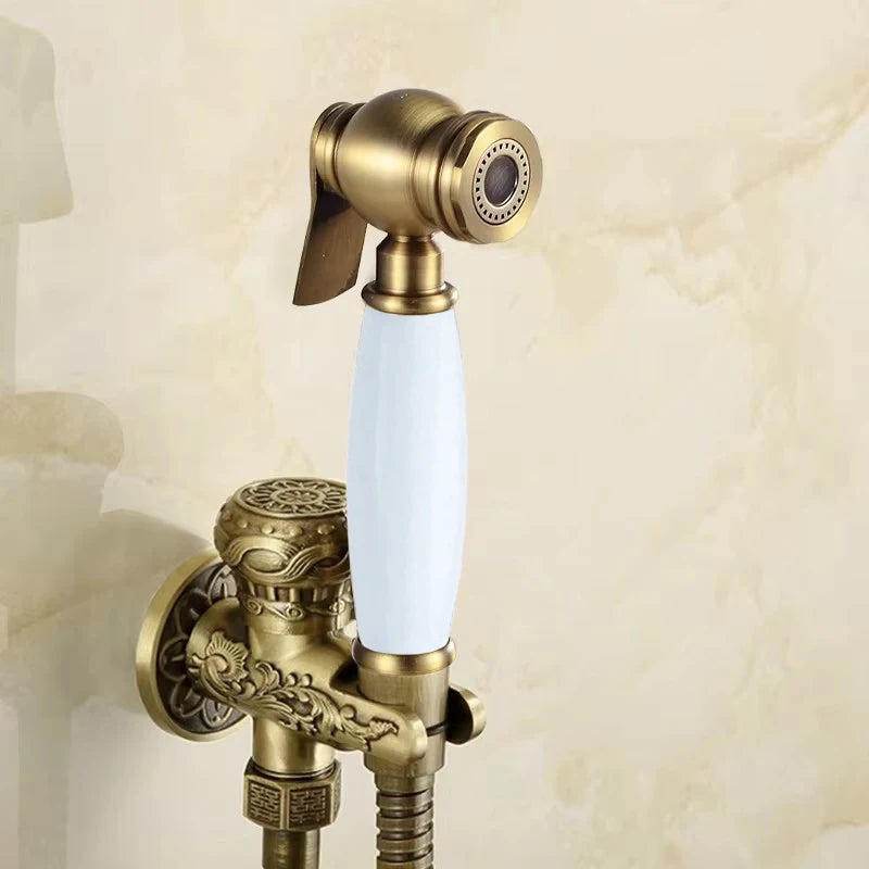 Kit Ducha Higiênica Bronze Antigo Cabo De Porcelana Orvieto