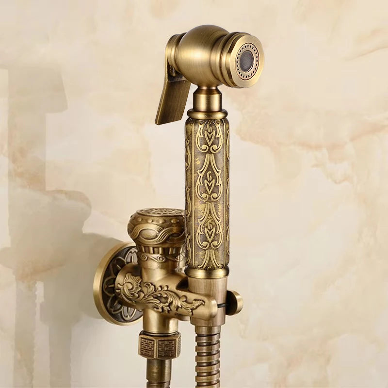 Kit Ducha Higiênica Bronze Antigo Cabo De Porcelana Orvieto