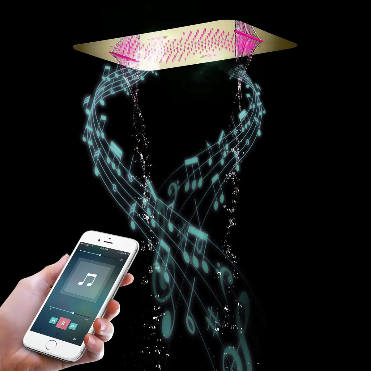 Ducha De Teto Embutir Inox 58x38 LED Bluetooth Bica Noblesse