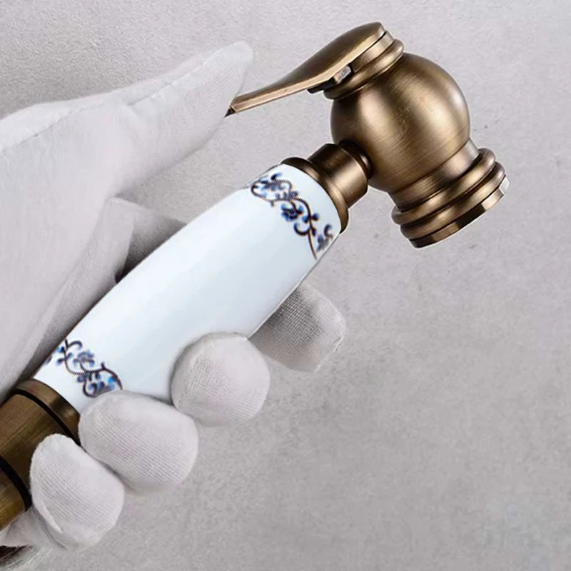 Kit Ducha Higiênica Bronze Antigo Cabo De Porcelana Orvieto