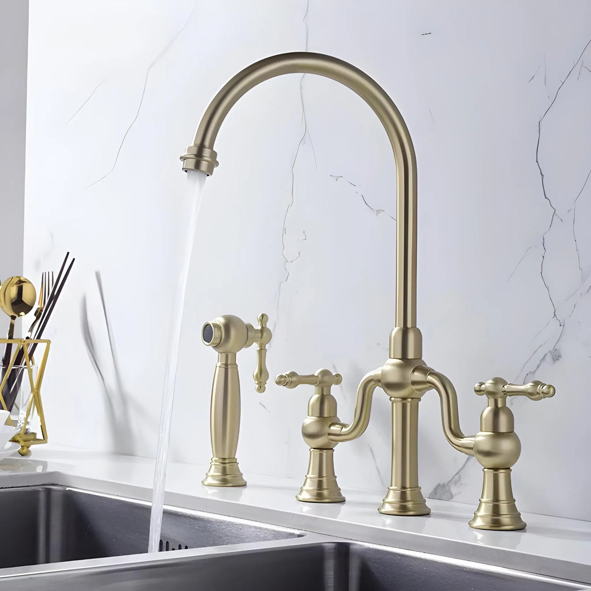 Torneira Gourmet Inox Duplocomando Extensível Ravenna