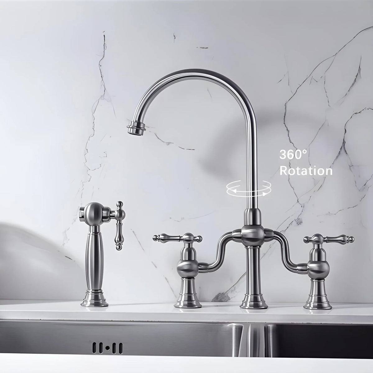 Torneira Gourmet Inox Duplocomando Extensível Ravenna