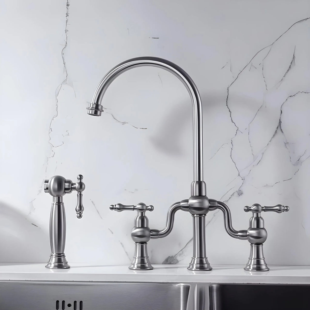 Torneira Gourmet Inox Duplocomando Extensível Ravenna