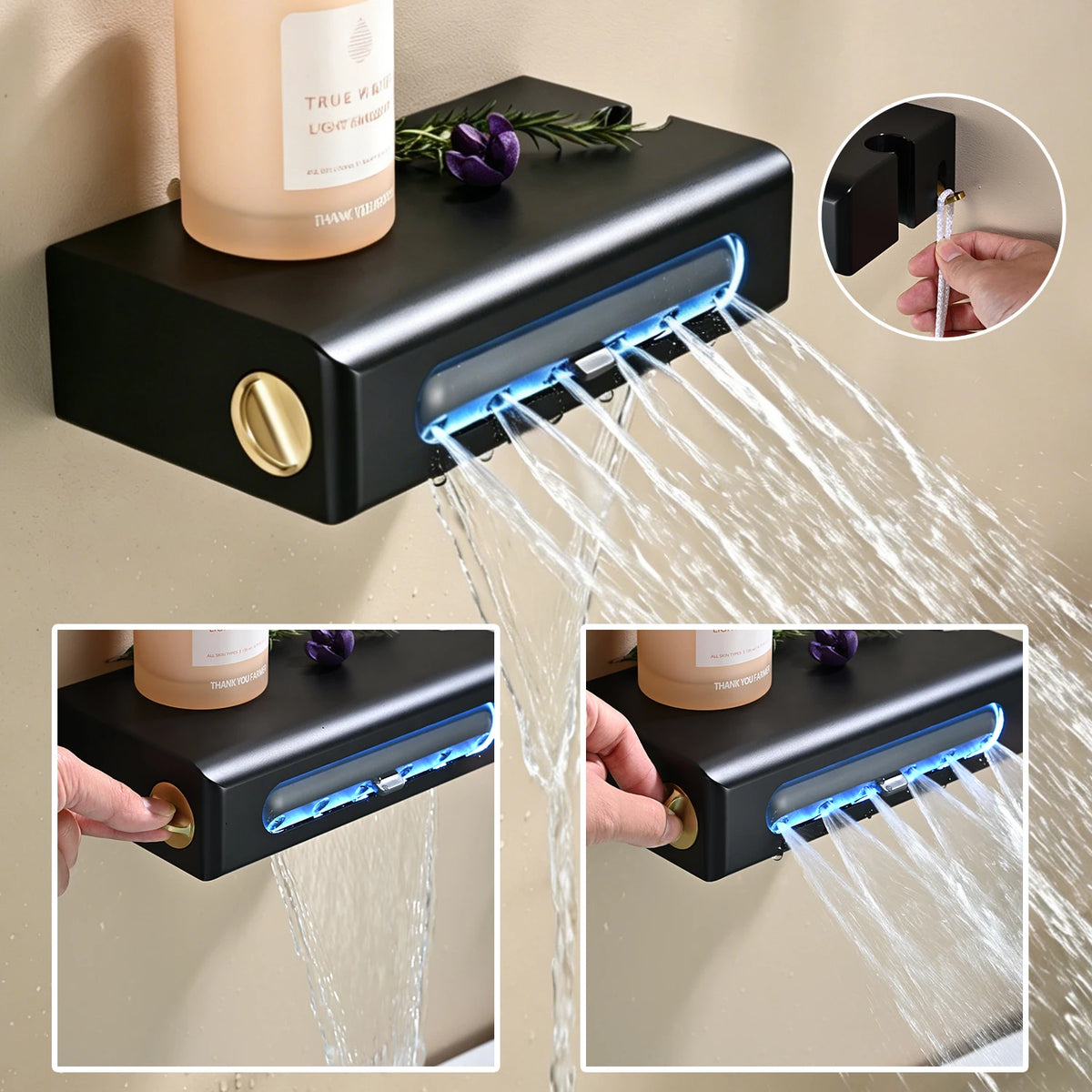 Ducha De Teto Embutir Inox 58x38 LED Bluetooth Bica Noblesse